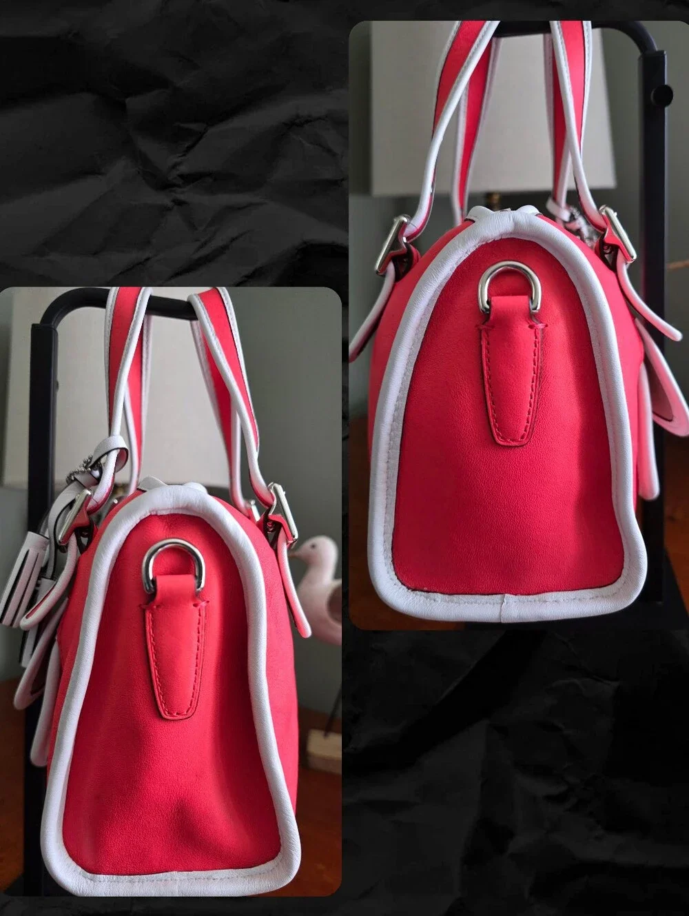 Coach Legacy Archive Turnlock Satchel Watermelon Pink Leather Crossbody Charm